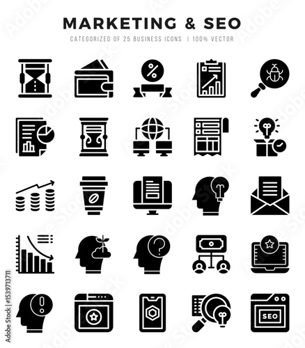Set of Marketing & SEO Icons. Simple line art style icons pack.