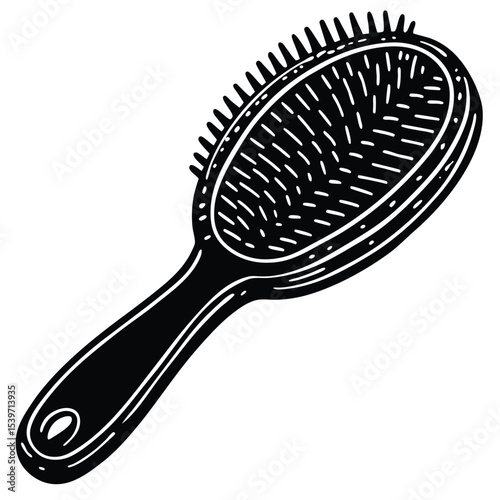 Simple black and white illustration of a hairbrush for hair care and beauty purposes