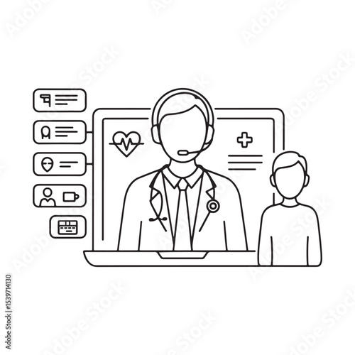 Online medical consultation with doctor on laptop and virtual telehealth healthcare service concept

