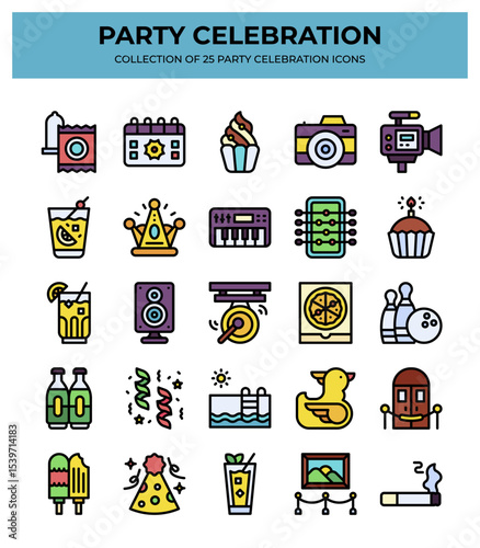 Party Celebration Icon Set. 25 Fun Event Icons