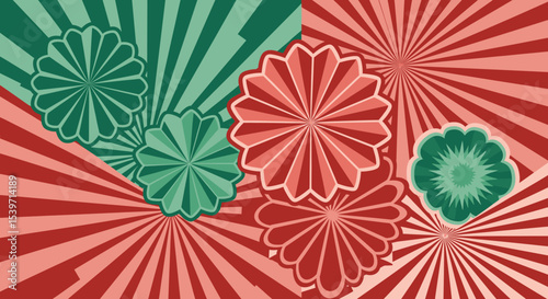Decorative Rosette Floral Burst Background, Retro Radial Pattern