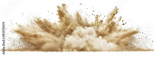 A powerful explosion of light tan dust, widely dispersed