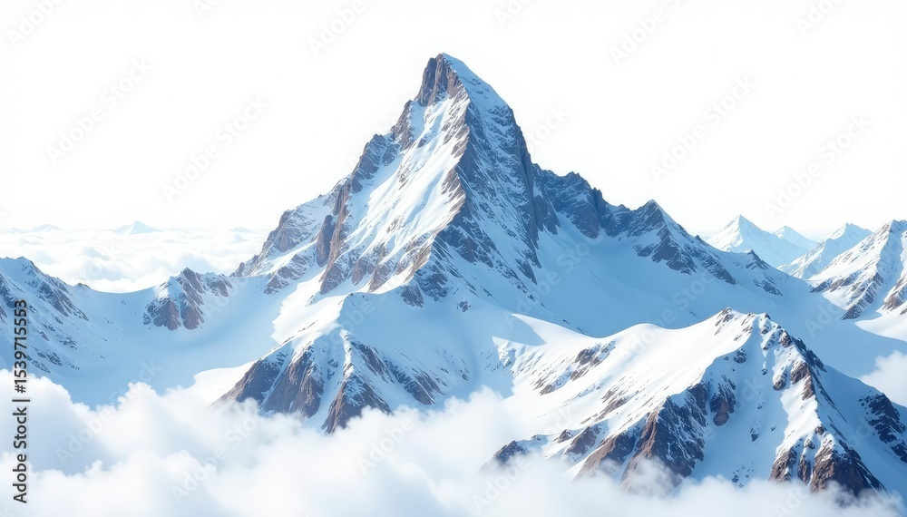 Obraz premium Snow covered mountain peak against bright white sky, white, calm, adventure