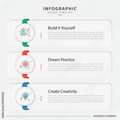 Vector infographic template design. 3 Step timeline journey. Process diagram, 3 options on white background, social media post, Infograph elements vector illustration.