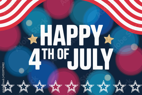 Happy fourth of july independence day celebration patriotic background usa flag stars bokeh holiday