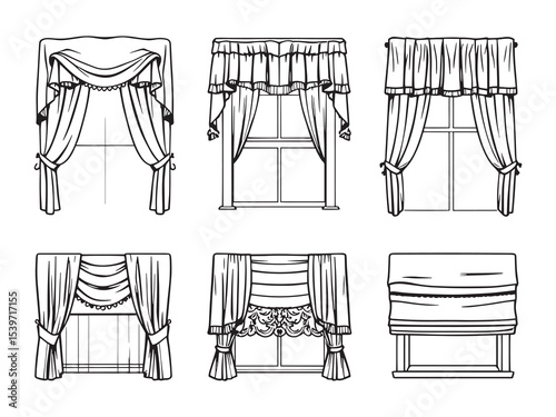 classic window valance outline minimalistic vector drawing