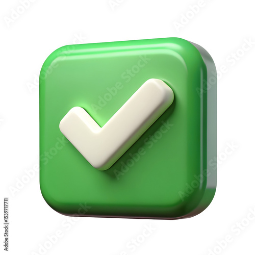 3D Green Square Icon with White Check Mark Symbol


