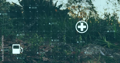Sunlight initiating grid fading in, intensifying, utility icons emerging and sequencing services