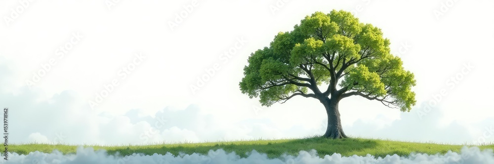 Tree isolated on white background with few misty clouds, forest, nature Tree isolated on white background with few misty clouds, forest, nature