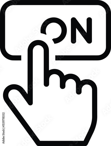 Turn On Button Icon | Start Button Symbol with Hand Press Gesture