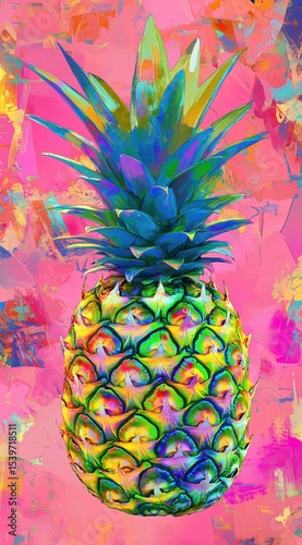 Vibrant pineapple against a colorful abstract background capturing the essence of tropical fruit art