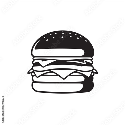 A timeless and elegant black and white vector silhouette of a burger against a white background.