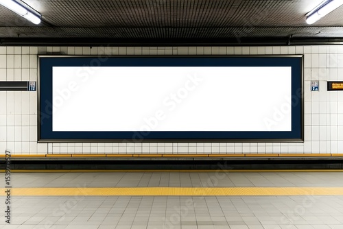 Mockup of Large Blank Horizontal Billboard at Metro Station: High-Visibility Transit Display for Modern Urban Branding
