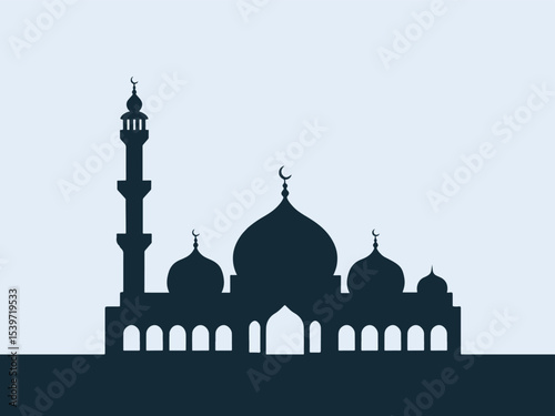 Islamic Mosque Silhouette Vector illustration with Crescent Minaret and Dome Design