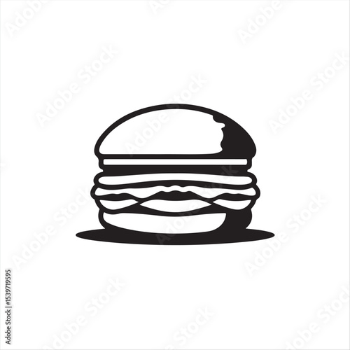 A visually clear and balanced black and white vector logo a burger silhouette, designed with clean geometric shapes, on a white background.