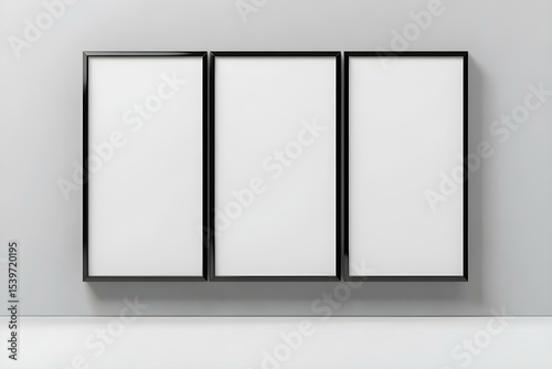 Three Blank Paper Poster Mockup Isolated on a Gray Background: Minimalist Visual Display for Clean Brand Presentation