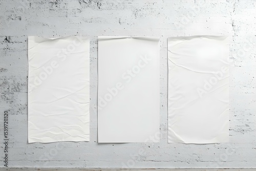 Three White Posters on the Interior Wall: Minimalist Indoor Display for Contemporary Branding and Presentation