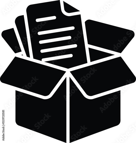 Document in Box Icon – Archive Files Storage Symbol, Office Document Management Vector Silhouette