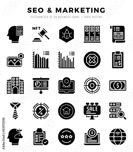 Set of SEO & Marketing icons in Glyph style. Glyph Icons symbol collection.
