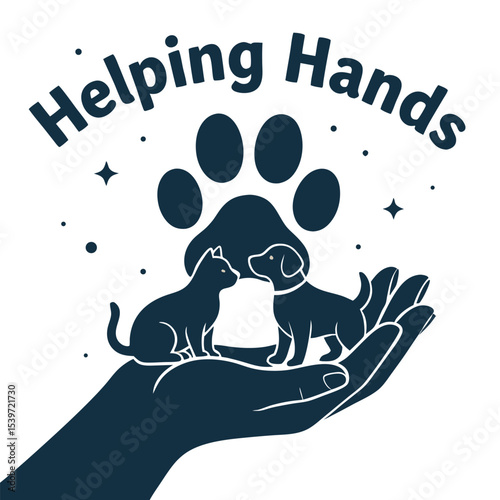 Animal Rescue and Care Graphic Design with Helping Hands and Paw Print Illustration Perfect for Charity