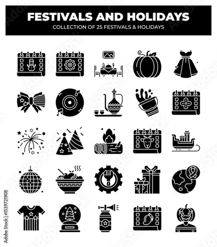 Festivals and Holidays. Collection of 25 Unique Icons