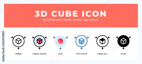 3d cube icon in different style vector illustration.