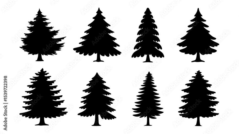 Obraz premium A set of minimalist pine trees silhouette vector