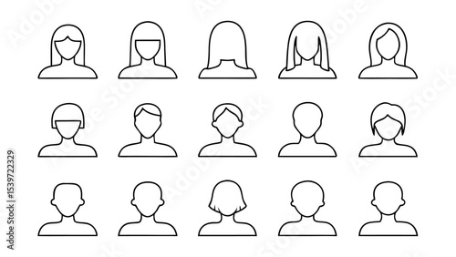 set of man and woman face drawn in black line art