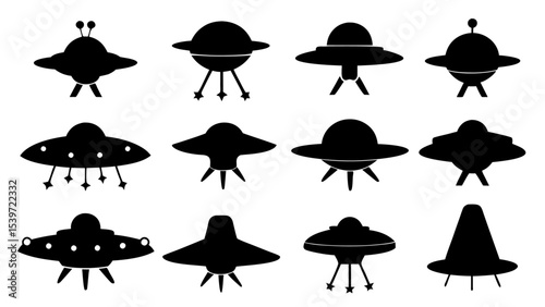 UFO set silhouettes on tranparent background