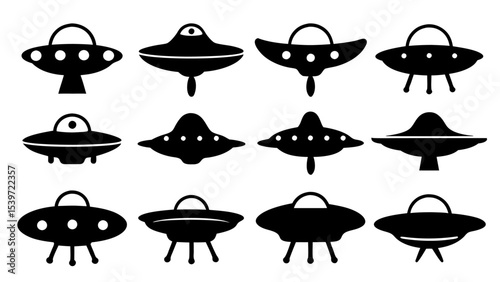 UFO set silhouettes on tranparent background