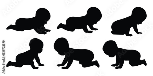 Baby silhouette collection. Newborn baby silhouette. Newborn baby silhouettes. Vector Illustration