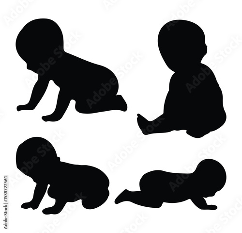 Baby silhouette collection. Newborn baby silhouette. Newborn baby silhouettes. Vector Illustration