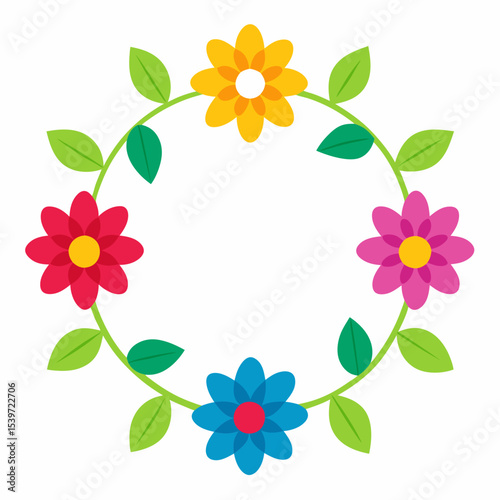 Colorful flower wreath circle frame design