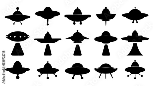 UFO set silhouettes on tranparent background