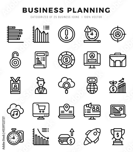 Set of Business Planning icons in Lineal style. Lineal Icons symbol collection.