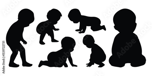 Baby silhouette collection. Newborn baby silhouette. Newborn baby silhouettes. Vector Illustration