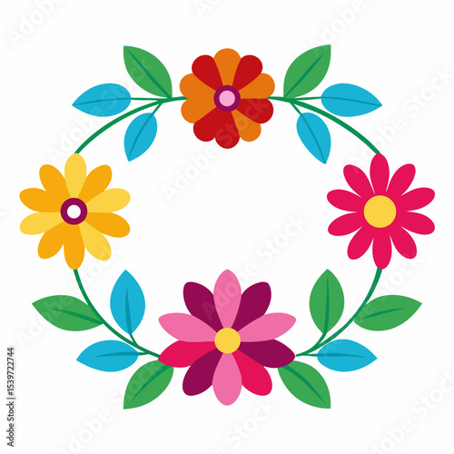 Colorful floral wreath design element
