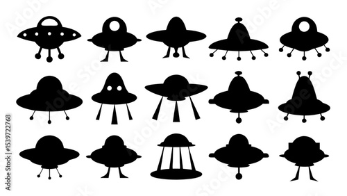 UFO set silhouettes on tranparent background