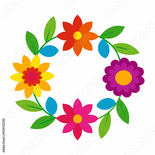 Colorful floral wreath design element