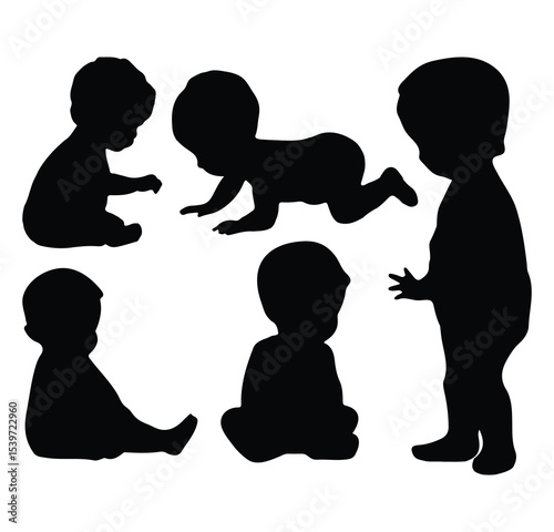 Baby silhouette collection. Newborn baby silhouette. Newborn baby silhouettes. Vector Illustration