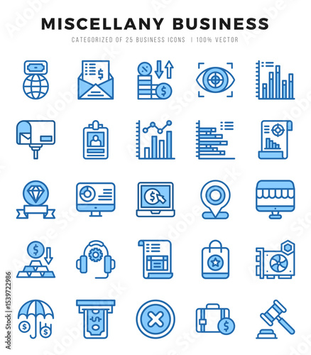 Miscellany Business Two Color icons collection. Two Color icons pack. Vector illustration