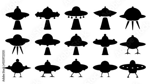UFO set silhouettes on tranparent background