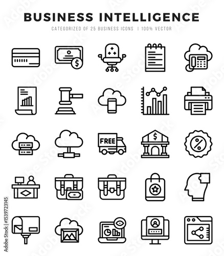 Business Intelligence web icons in Lineal style.