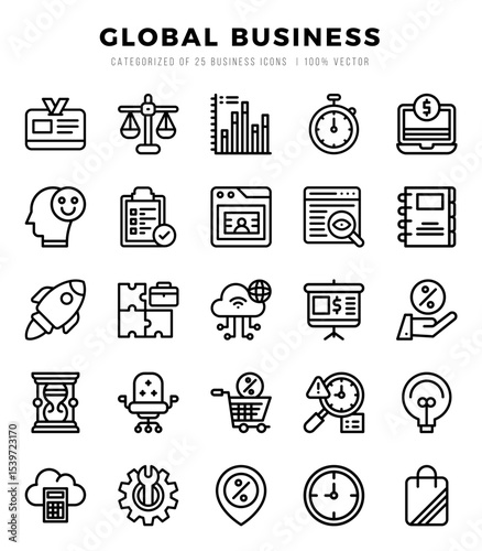 Global Business elements. Lineal web icon set. Simple vector illustration.