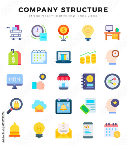 Collection of Company Structure 25 Flat Icons Pack.