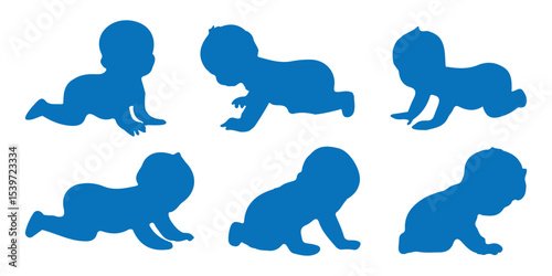 A set of sweet baby silhouettes. Silhouette of a little baby in three poses vector illustration. newborn baby silhouette.