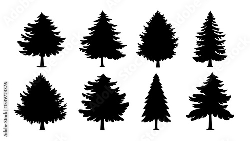 A set of minimalist pine trees silhouette vector