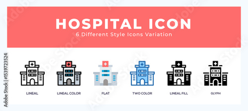 Hospital icon set. outline. glyph black. flat color and filled line color