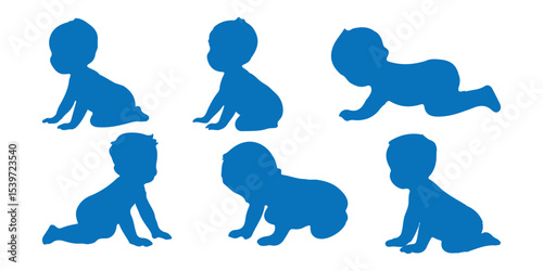 A set of sweet baby silhouettes. Silhouette of a little baby in three poses vector illustration. newborn baby silhouette.