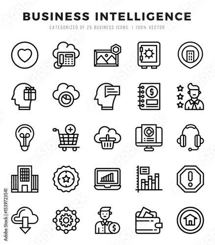 Business Intelligence icons set for website and mobile site and apps.
